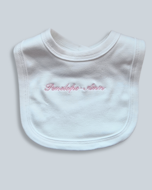 Baby embroidered baby name bib