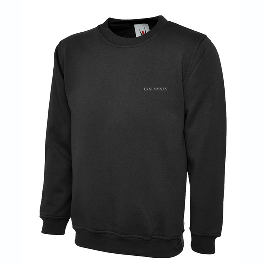 Adult black sweatshirt Roman Numerals