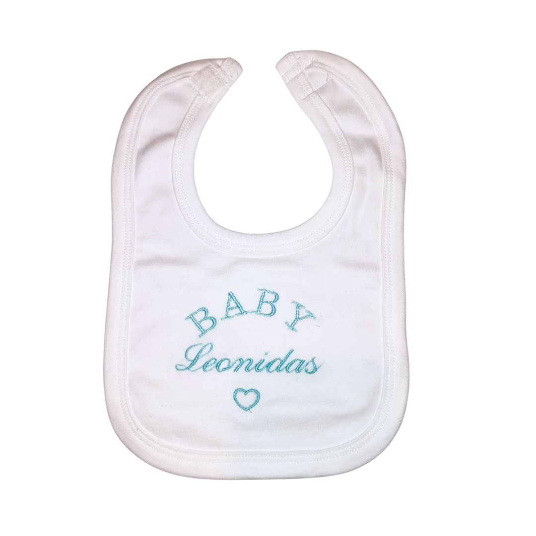 Baby embroidered curved baby name bib