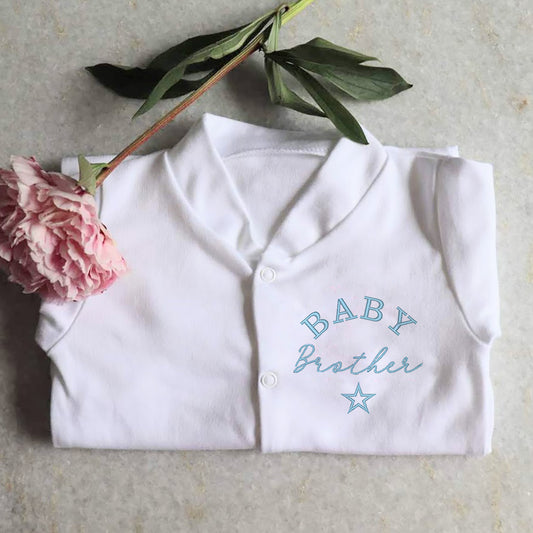 Baby Sleepsuit embroidered curved baby brother